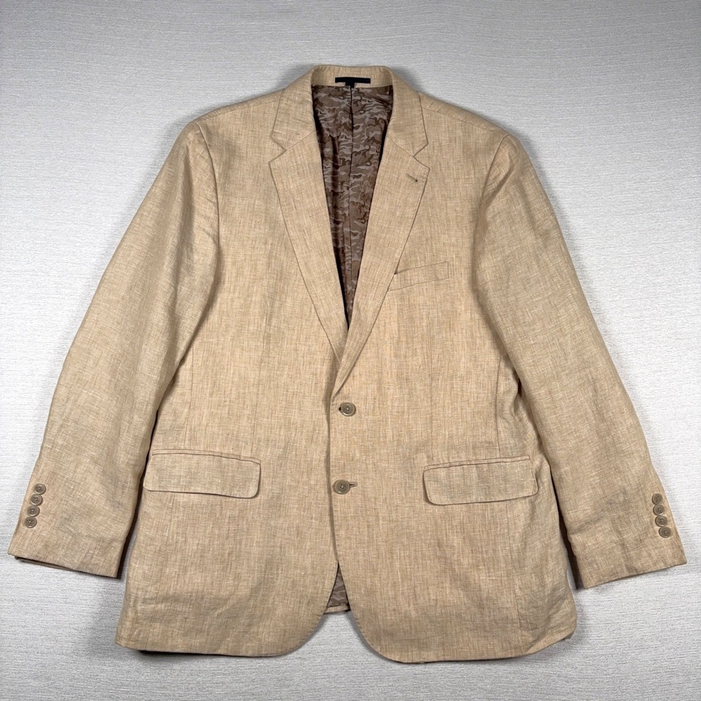 Jos A Bank Linen Blazer Mens Size 46R SLIM FIT Tan Double Vented
